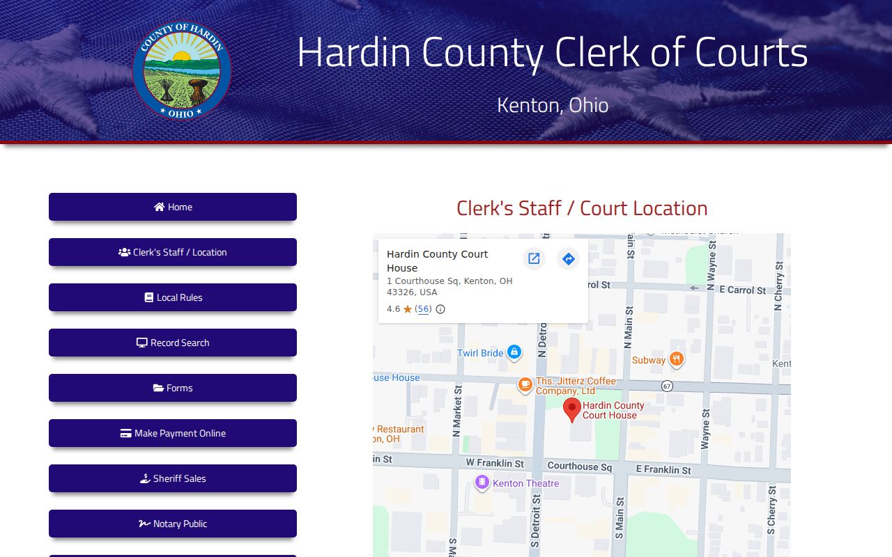 Hardin County case search Clerk of Courts counter contact page