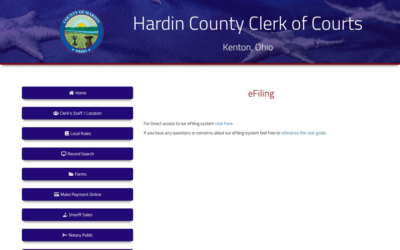 Hardin County case search Common Pleas e-filing information page