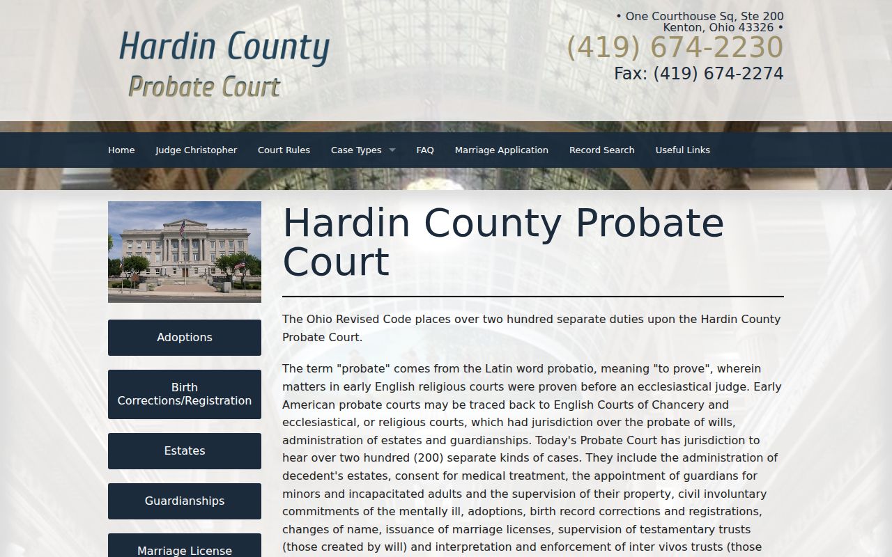 Hardin County case search Probate Court office and services page