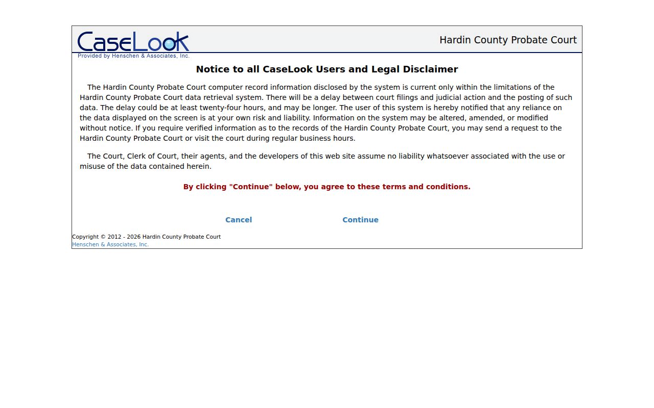 Hardin County case search Probate CaseLook record-search gateway