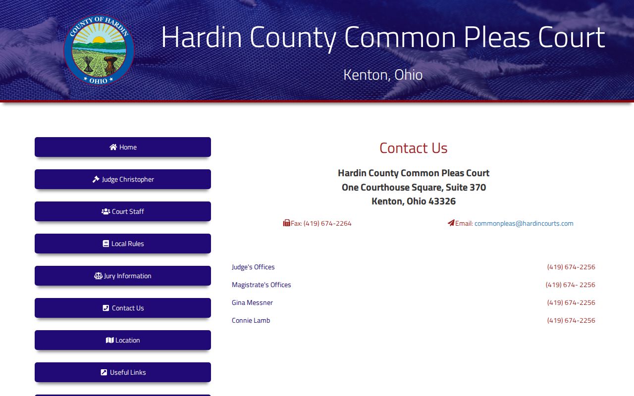 Hardin County civil docket Common Pleas Court contact source