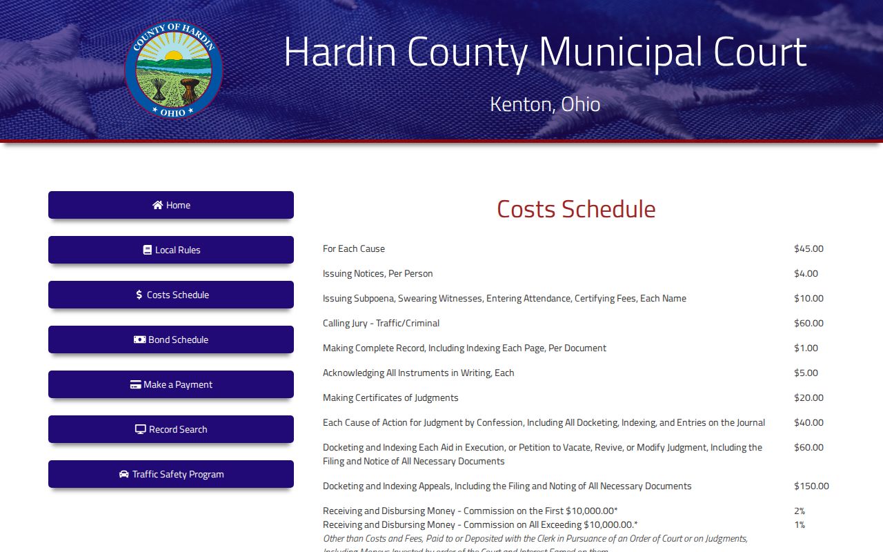 Hardin County court records Municipal Court cost schedule