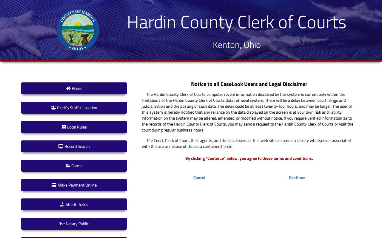 Hardin County criminal docket Common Pleas CaseLook search gateway