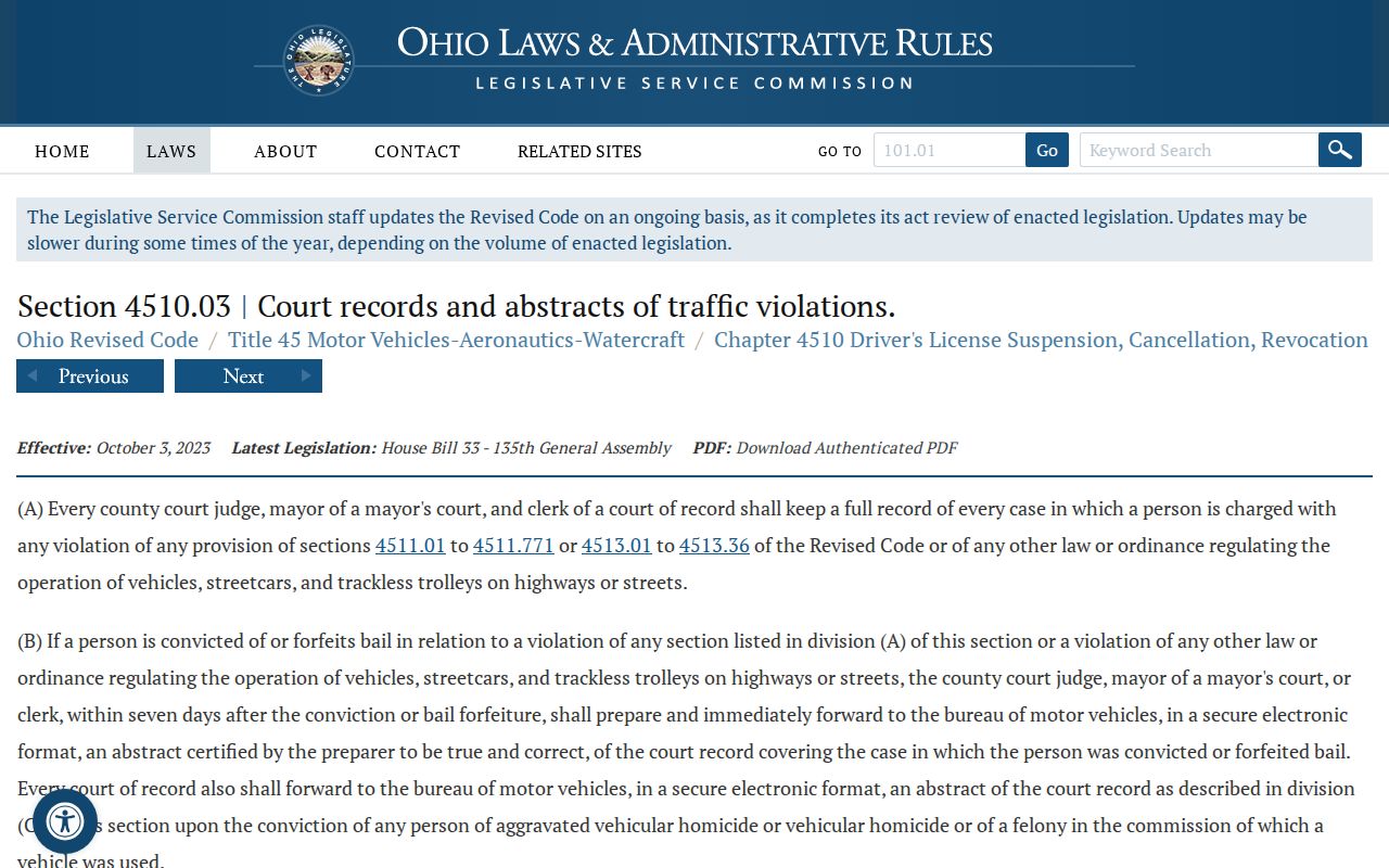 Hardin County traffic court records Ohio traffic-record reporting statute