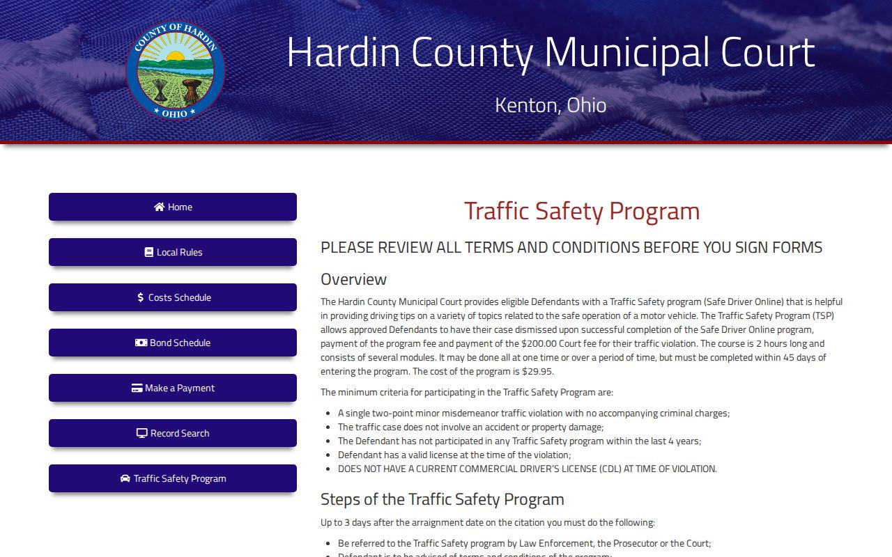 Hardin County traffic court records Traffic Safety Program instructions